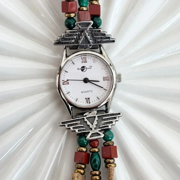 silvermoon Accessories - Thunderbird Beaded Silvermoon Vintage Sterling Adjustable Wristwatch 23mm Works!